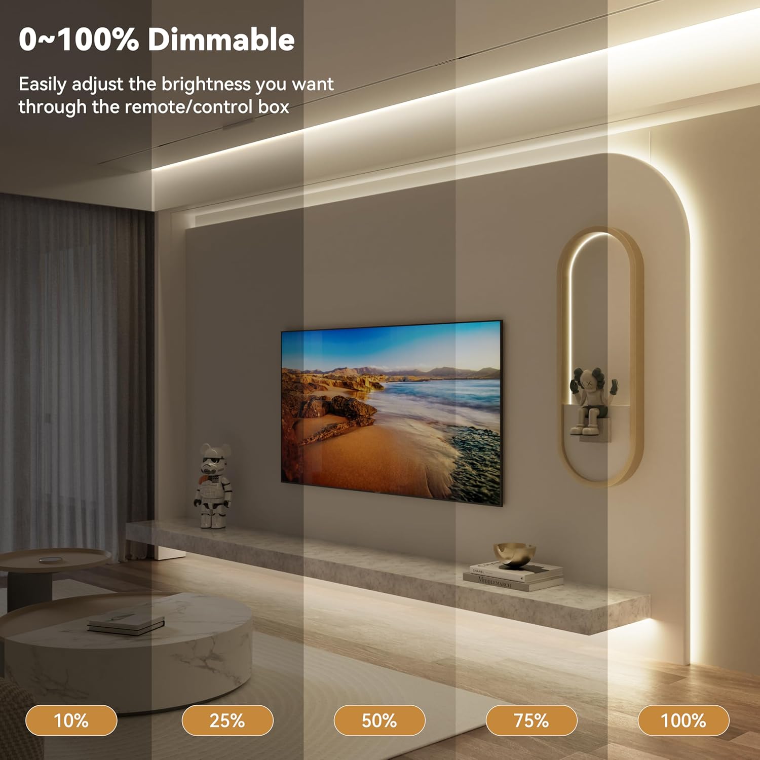 PAUTIX COB LED Strip Lights,UL Listed Dotless LED Lights with RF Remote,16.4ft Natural White 4000K Super Bright Dimmable Flexible Diffused LED Tape Light,Kitchen Cabinet,Office,Stairs,Shelf Lighting