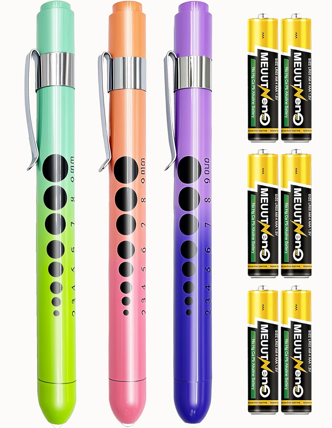 MEUUT 3 Pack Medical Penlights with 6 Batteries - Nurse Led Penlight Medical Supplies Penlights for Nurses Doctors EMT Trauma (Gradient-Pink+Green+Purple)