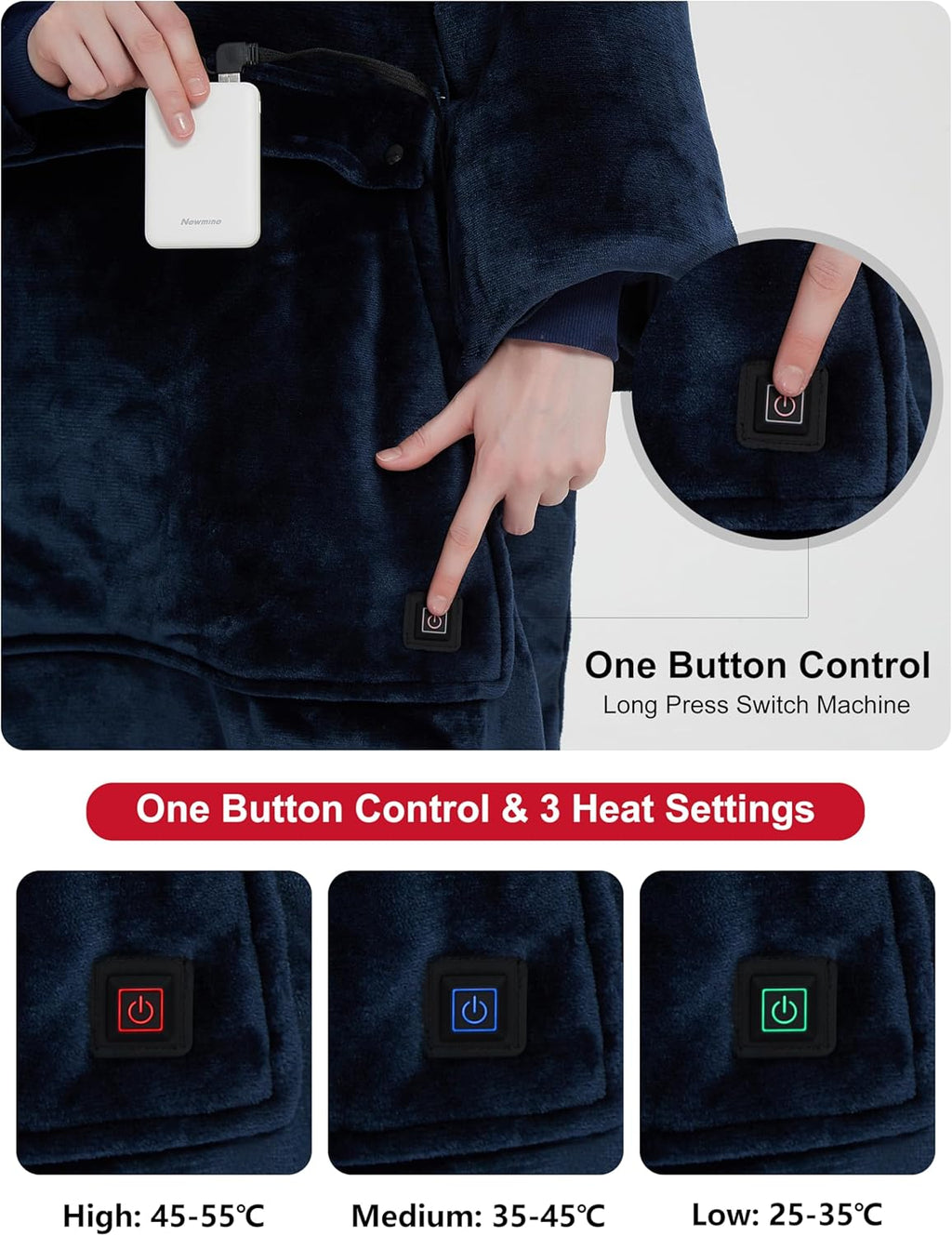 KFUBUO Heated Electric Wearable Blanket Throw Battery Operated Portable USB Cordless Outdoor Hoodie Sweatshirt