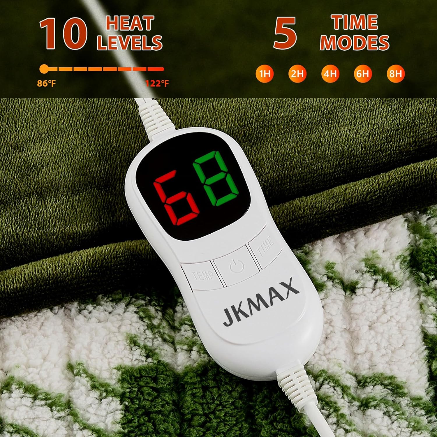 Heated Electric Blanket Queen Size - 84"x90" Flannel Heating Blanket with 10 Heating Levels & 5 Time Settings Over-Heat Protection, Winter Warmer for Adults with ETL Certification（Green）