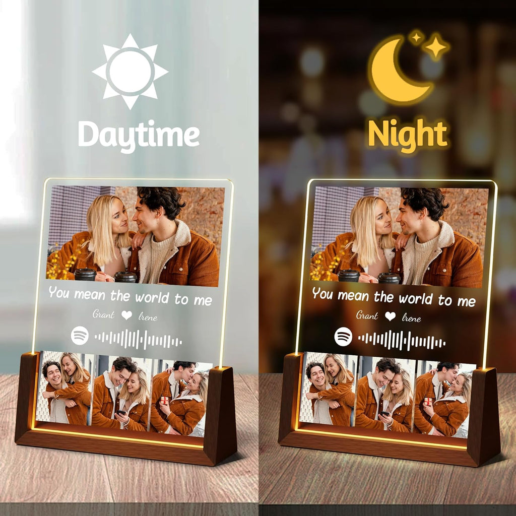 Personalized Couple Birthday Gifts For Boyfriend Girlfriend Him Her, Custom Acrylic Spotify Plaque With Photo Name, Customized Light Up Picture Frame, Anniversary Christmas Gifts For Women Men