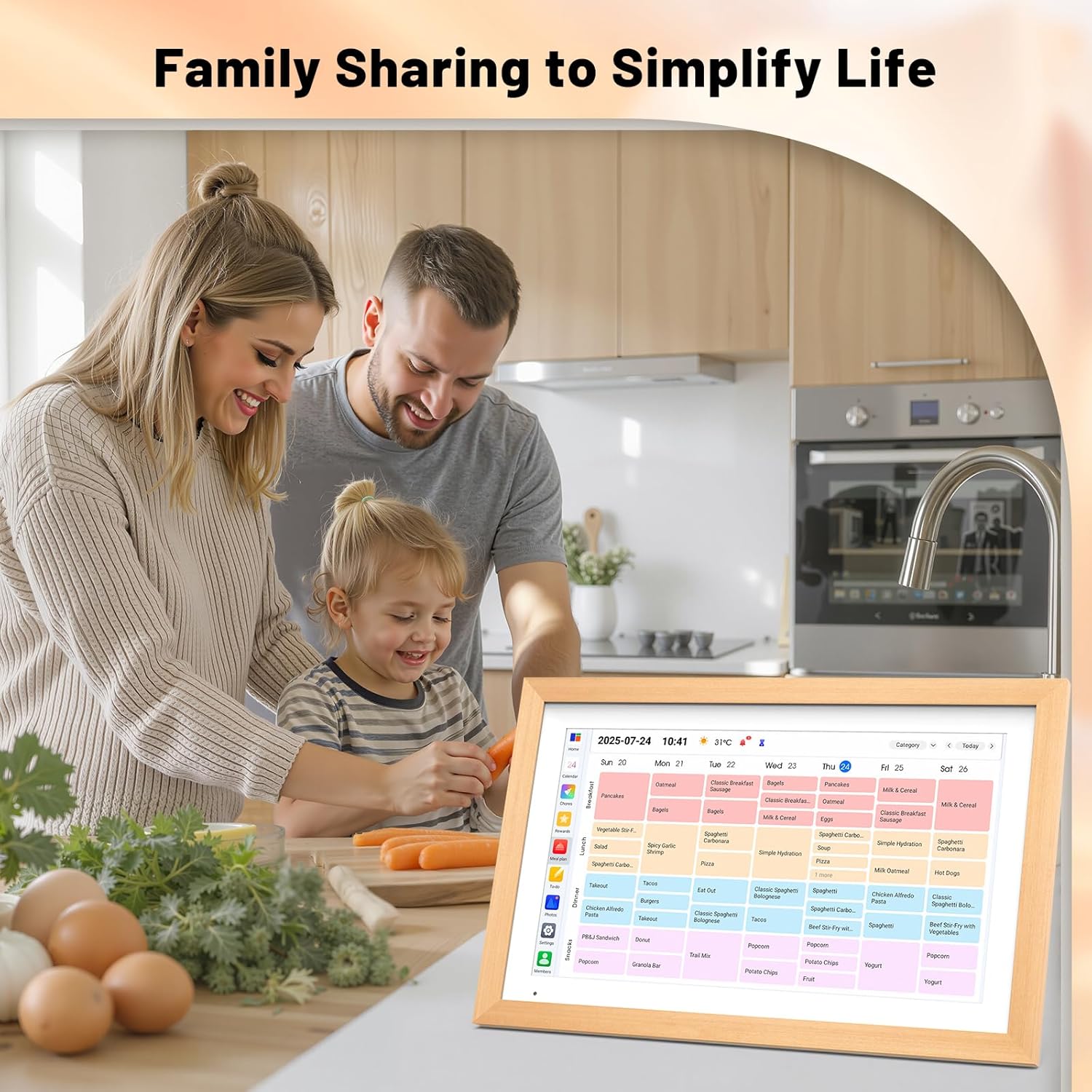 Digital Calendar 15.6" Digital Calendar&Chore Chart - 1080P Interactive Touchscreen Electronic Calendar for Family Schedules, 64GB WiFi Smart Organizer, Wall/Desk Mountable, 2025 Calendar-Wooden
