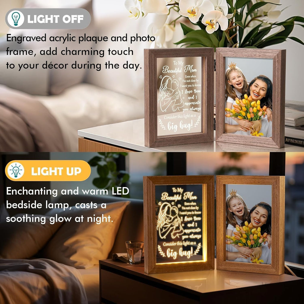 Tiblue Mother's Day Gift from Daughter Son, Mother Daughter Picture Frame & Acrylic Plaque with Night Light, Mother-in-Law Gifts from Daughter-in-Law New Mom Gifts for Women