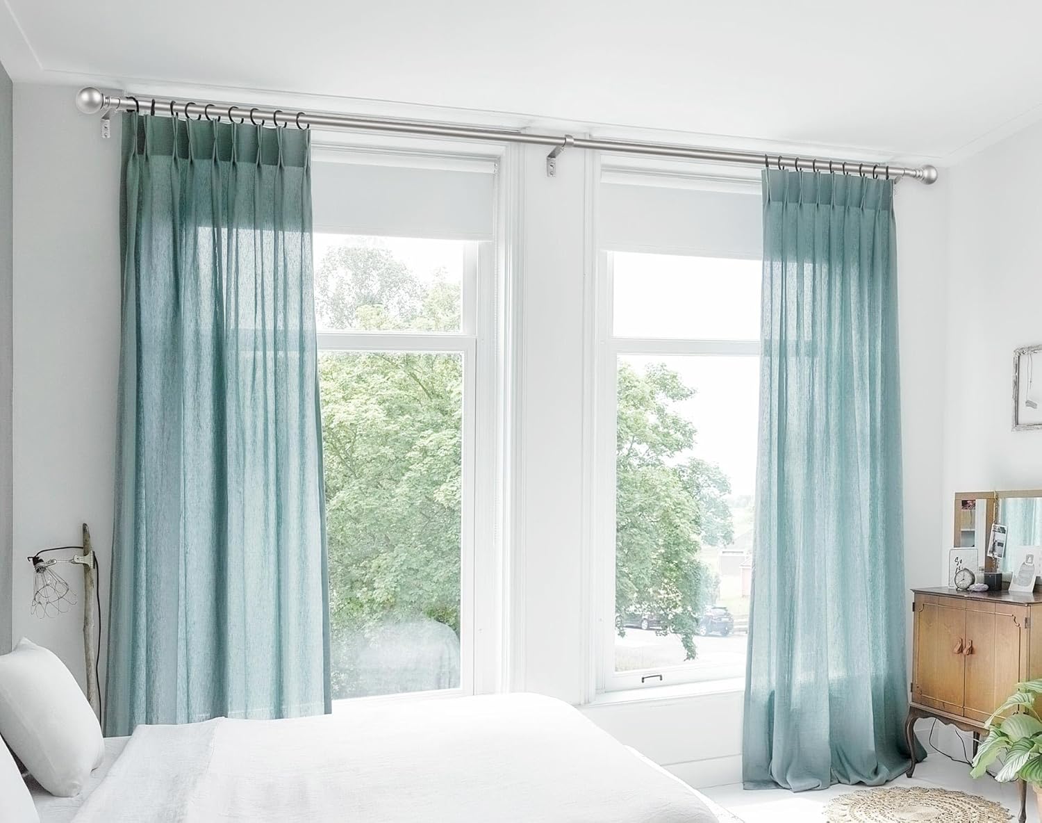 KAMANINA Long Curtain Rods for Windows 66 to 120 Inches (5.5-10ft), Silver Heavy Duty Curtain Rod, 7/8 Inch Decorative Drapery Rod with Round Finials