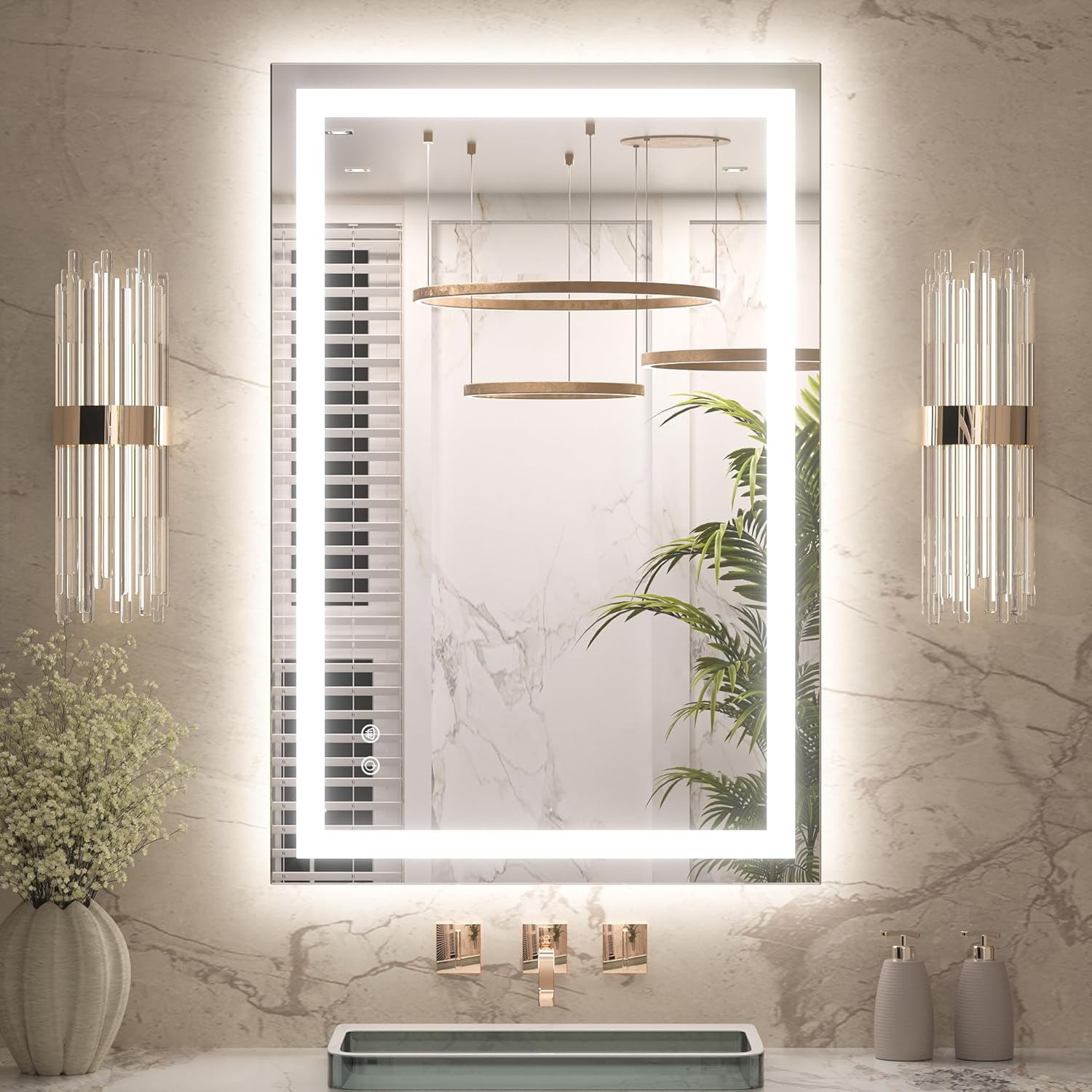 Keonjinn 40" x 24" Lighted Mirror for Bathroom Wall, LED Bathroom Mirror with Lights, Frontlit & Backlit Mirror with Dimmable 3-Color Temperature, HD Tempered Glass, UL-Listed LED Driver