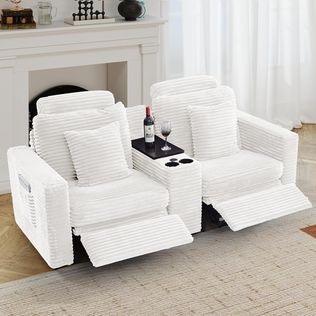 LEVNARY Modular Power Recliner Chair, Faux Rabbit Fur Upholstered Single Seat with Electric Lift Function, Compatible with Modular Sofa System (White)
