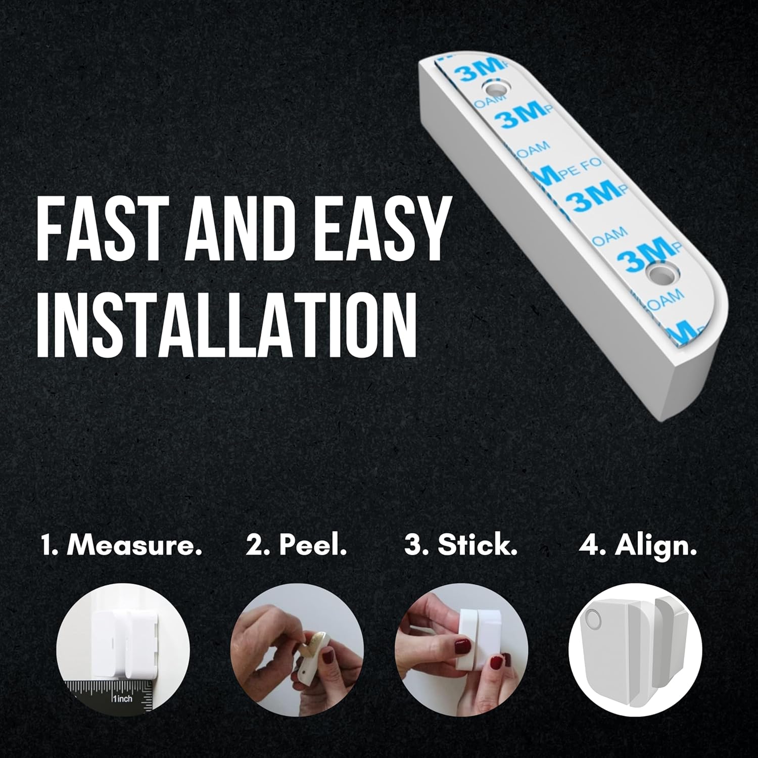 Ring Contact Sensor Adhesive | Ring Sensor Mounting Tape Replacement Pads | Works with Door, Window, Wall Alarm Sensors | Easy Mount, No Cutting, Peel and Stick (10 Pack Sensor + Magnet Side)
