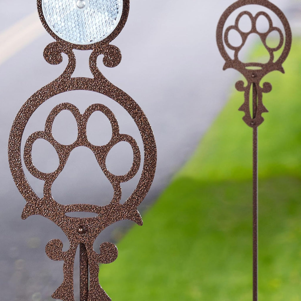 Touch of Class Pathways Reflective Driveway Marker Stake Set of Two for Outdoor Use | Paw Print Design | Personalized Tall Reflector Set of 2 | Weathered Bronze Durable Finish