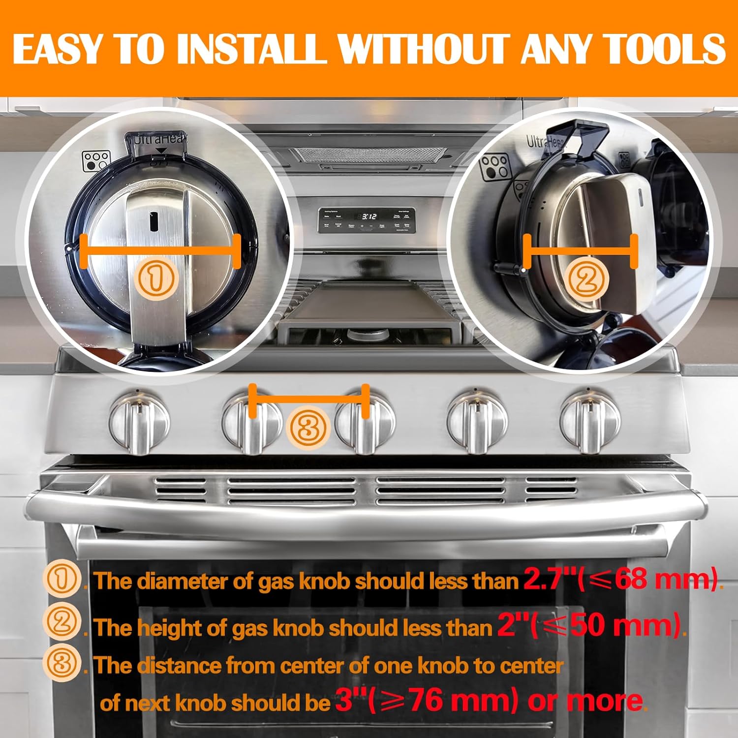 Stove Knob Covers for Child Safety (5 Pack), Stove Knob Safety Covers, Childproof Oven Lock Knob Covers with Adhesive, Prevent Kids-Pets from Gas Stove Knob Locks, Heat-Resistant Upgraded-Clear