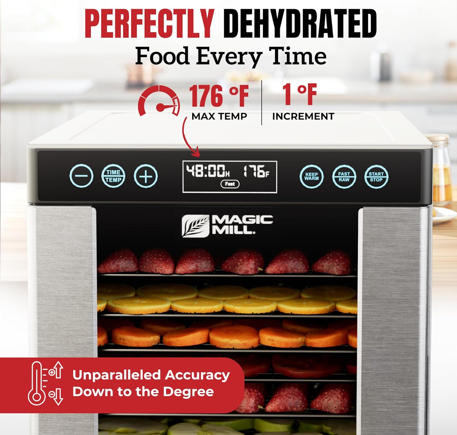 Magic Mill Pro Food Dehydrator Machine | 10 Stainless Steel Trays | Dryer for Jerky, Dog Treats, Herb, Meat, Beef, Fruit | Keep Warm Function, Digital Timer and Temperature Control, ETL Approved