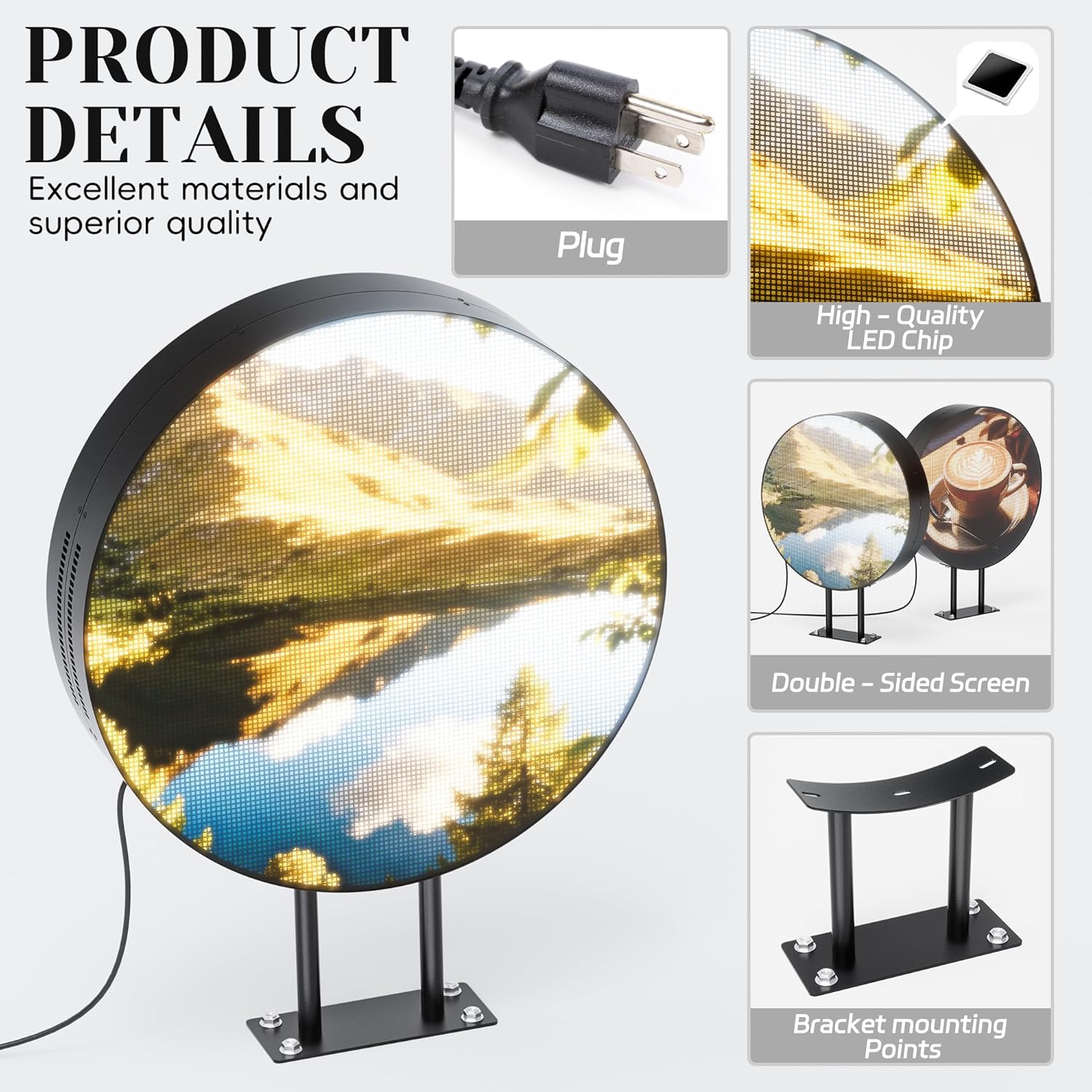 P5 Outdoor LED Light Box Sign Programmable, Round Double-Sided Full Color Custom Business Digital Display Screen, Image Video Signage Panel Board for Store Advertising Cafés, Bars 20"