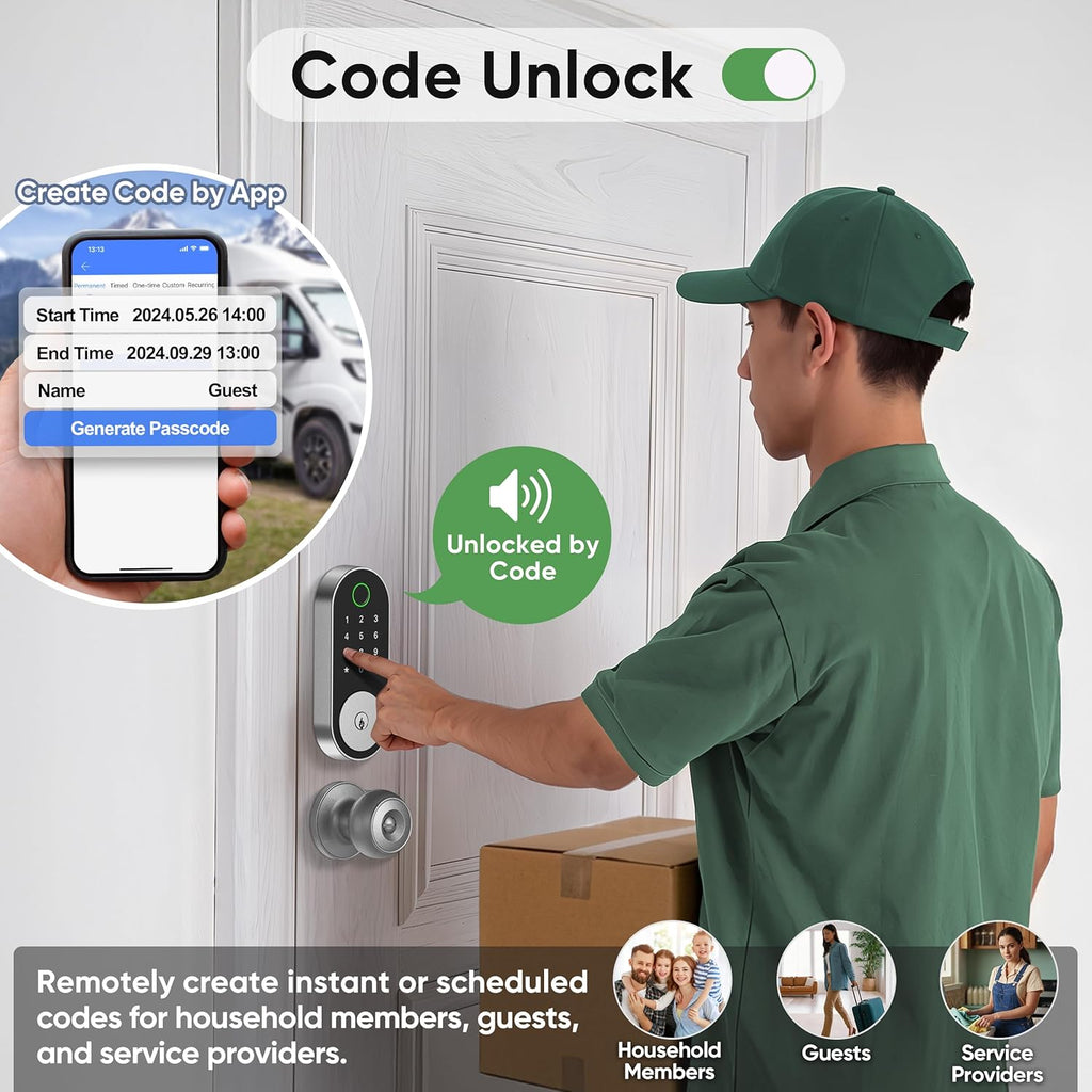 Fingerprint Smart Door Lock Keypad Deadbolt – Keyless Entry with Fingerprint, Code, FOB, App & Key, Remote Access for Home, Airbnb/Rental, Auto-Lock, Privacy Mode, Alexa/Google Compatible, DIY Install