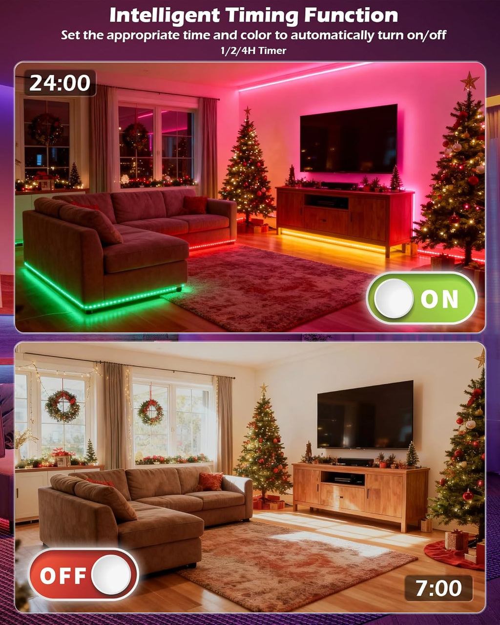 RGB COB LED Strip Light, 16.4ft Led COB Light Strip with Remote, Dimmable Smart App, Color Changing Music Sync, Smart Indoor RGB Led Lights for Bedroom, Home Decor, Party