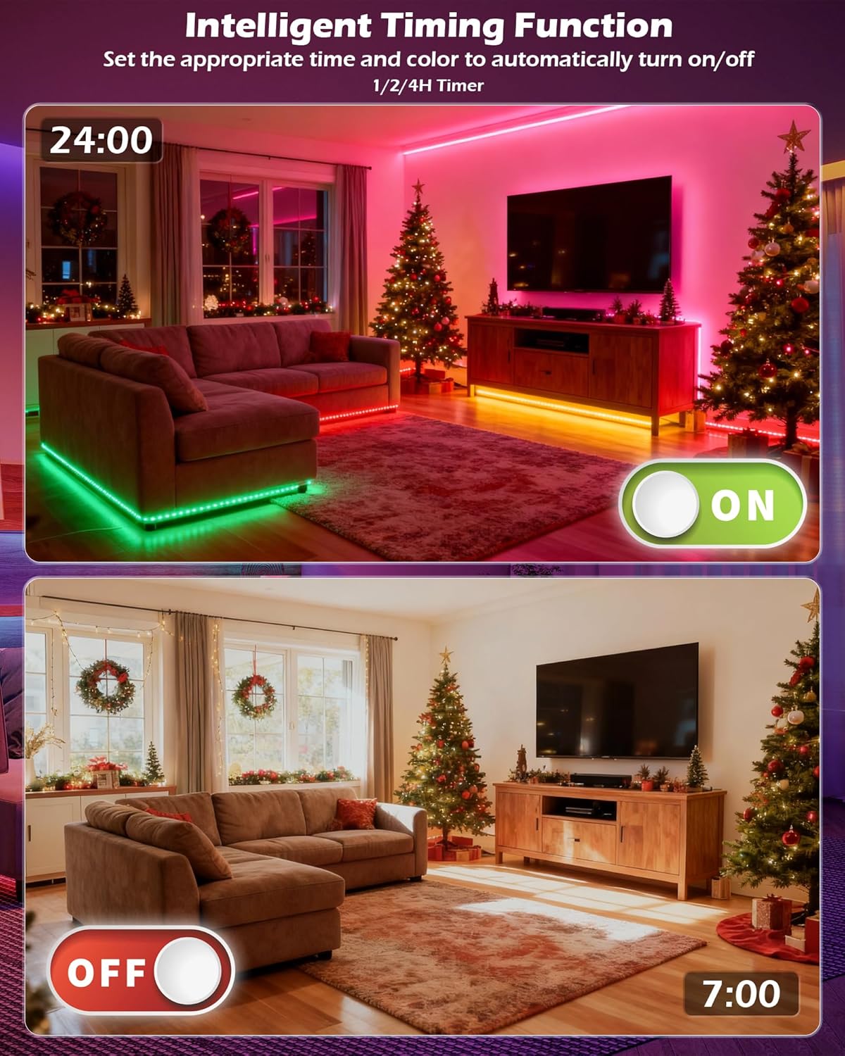 RGB COB LED Strip Light, 16.4ft Led COB Light Strip with Remote, Dimmable Smart App, Color Changing Music Sync, Smart Indoor RGB Led Lights for Bedroom, Home Decor, Party