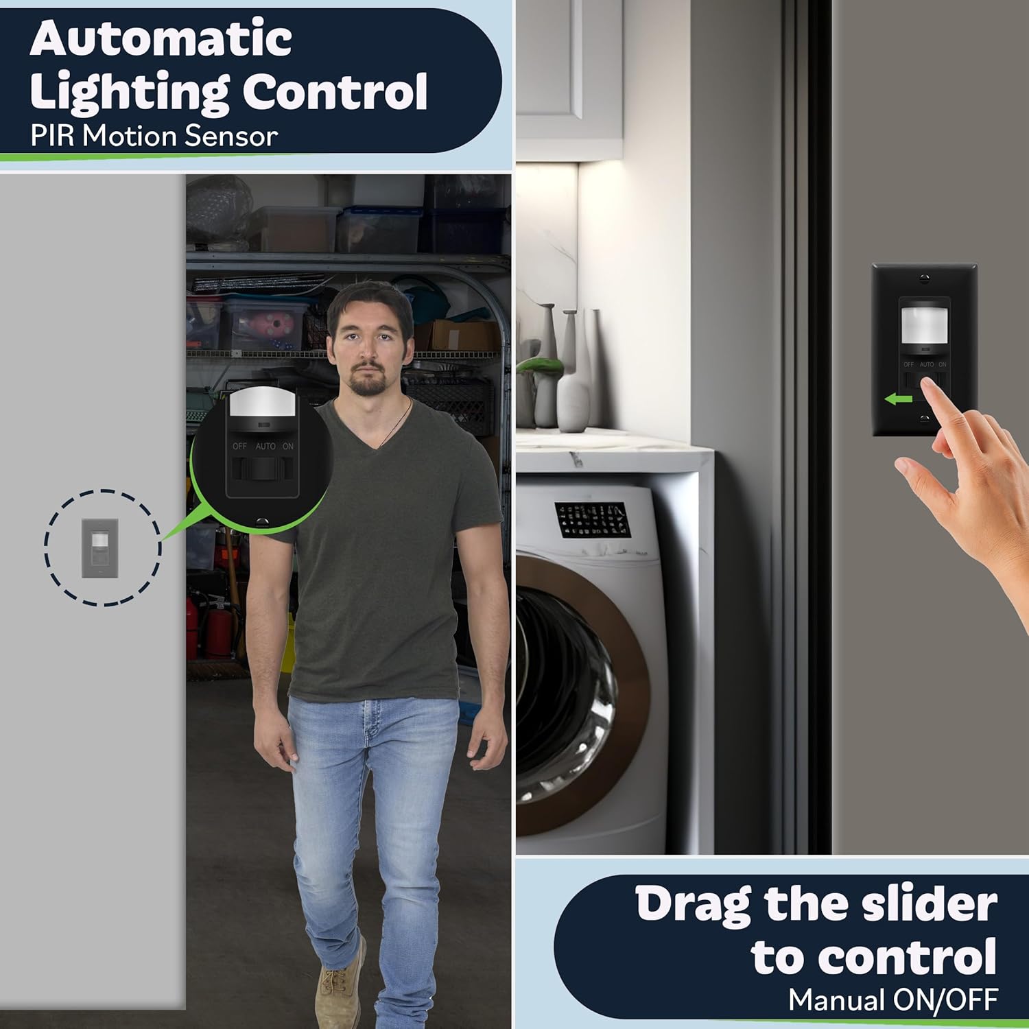 TOPGREENER in Wall PIR Motion Sensor Light Switch, Occupancy Sensor Switch, 𝐍𝐞𝐮𝐭𝐫𝐚𝐥 𝐖𝐢𝐫𝐞 𝐑𝐞𝐪𝐮𝐢𝐫𝐞𝐝, On/Off Override, 𝐒𝐢𝐧𝐠𝐥𝐞 𝐏𝐨𝐥𝐞, 4A, 500W, TSOS5-BKWP,Black,4 Pack