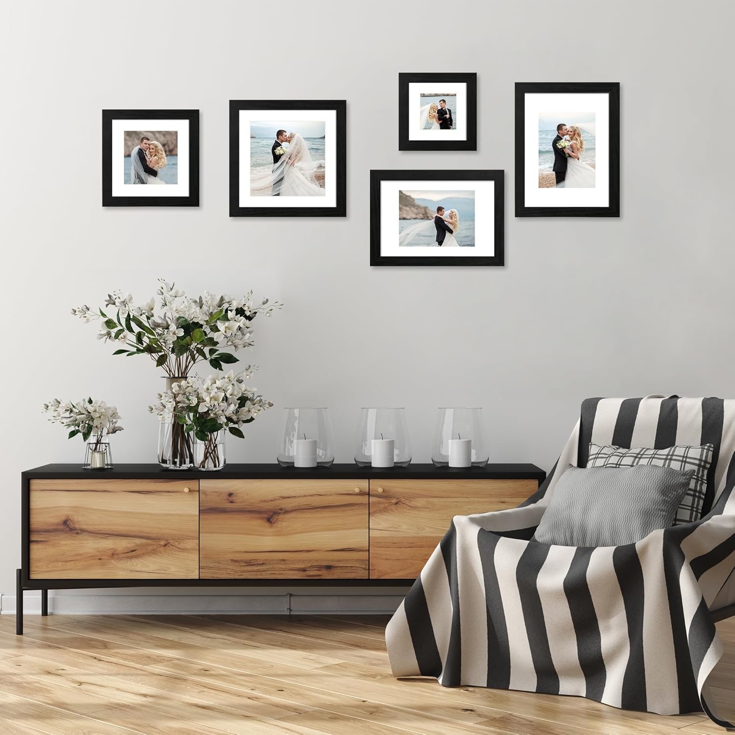 iRahmen 8x8 Picture Frames Set of 4 with High Definition Real Glass, Black Frames Display 6x6 Picture with Mat or 8x8 Without Mat, Wood Square 8 x 8 Photo Frame for Wall Mount and Tabletop Display