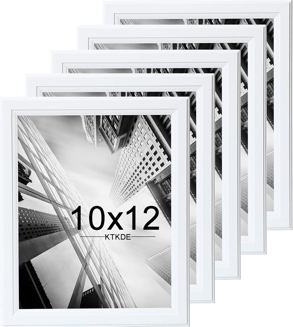 KTKDE 10x12 Picture Frame Set of 5,White Wooden frames, Vertical & Horizontal Wall Hanging for Wall or Tapletop Display,Studio Gallery Photo Frame for Photos, Posters & Art Prints