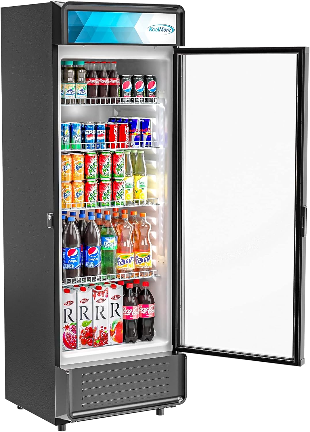 KoolMore Commercial One Glass Door Display Upright Beverage Refrigerator Cooler Merchandiser - 12 Cu. Ft [Black] (MDR-1GD-12C)