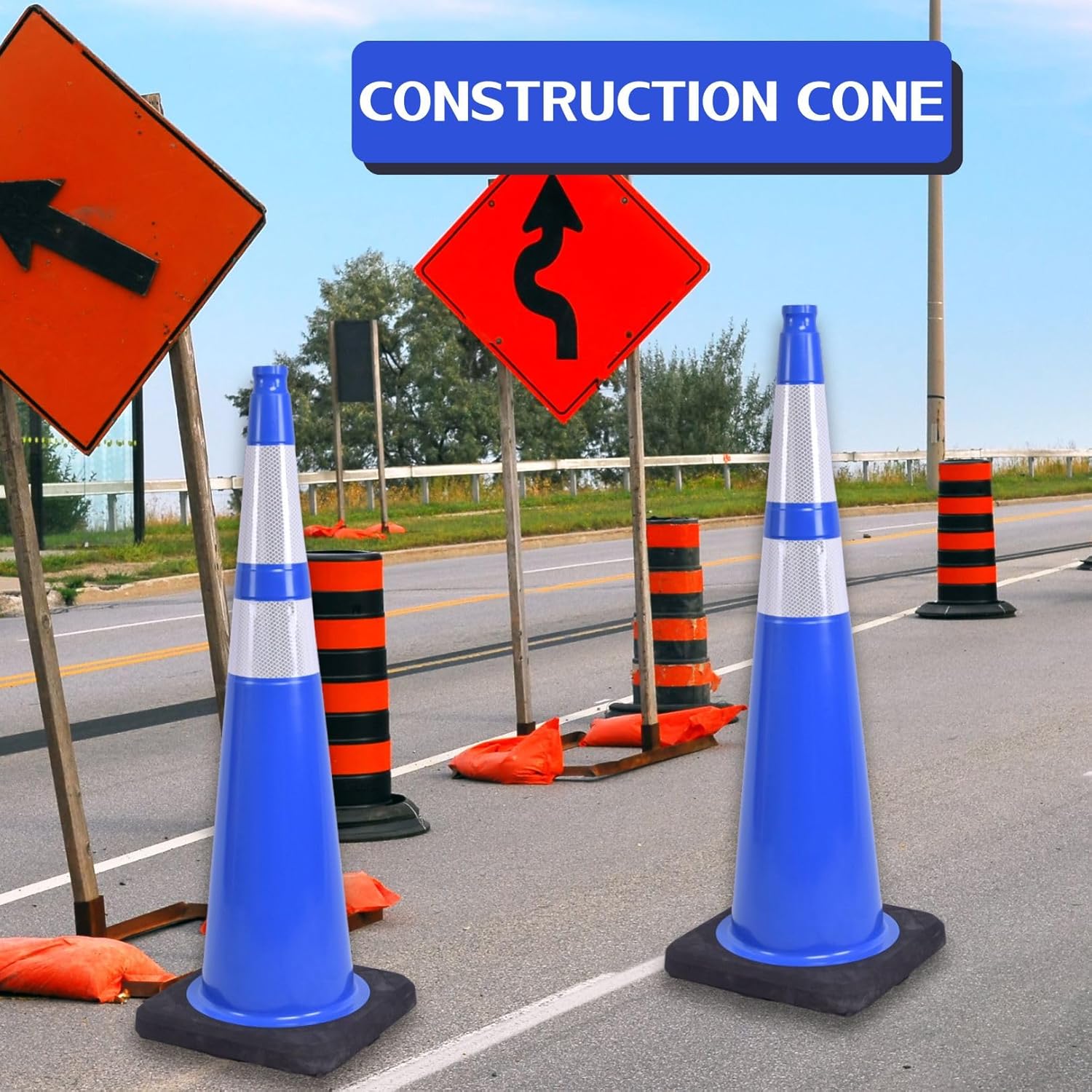 BESEA 8Pack 36” inch Traffic Cones Blue Road Parking Cones Construction Safety Cone Structurally Stable for Traffic Control(Blue Color)
