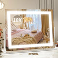 ROLOVE Vanity Mirror with Lights 22"x18", Lighted Makeup Mirror with 10X Magnification, Smart Touch 3 Colors Dimmable, 360° Rotation, Women Gift, Dresser Mount, Bathroom (White)
