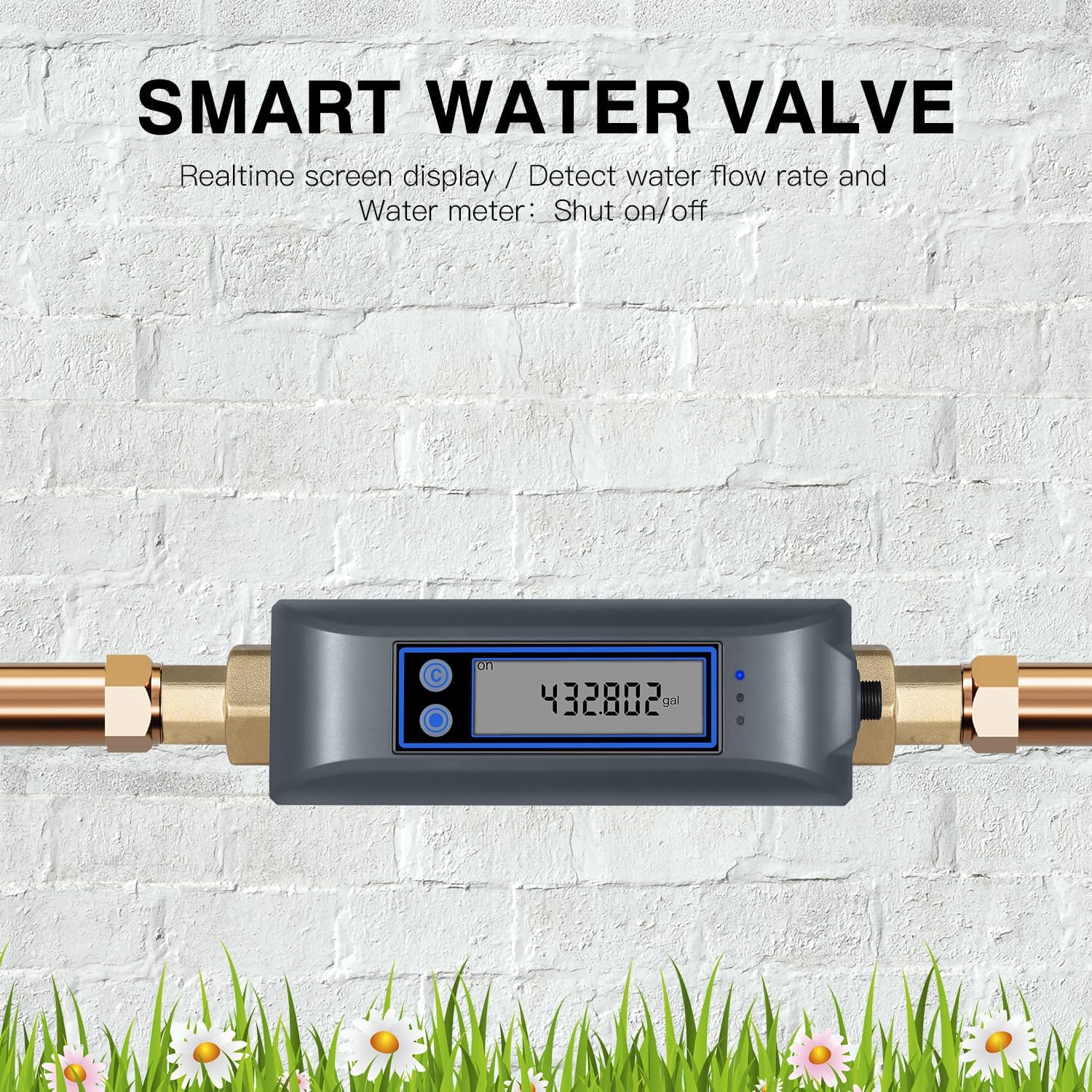 Haozee WiFi Smart Water Valve and Auto Shut-Off, Automation Scene Works with Leak Detector, Water Flow Meter, Built-in Battery, for 3/4" Diameter DN20 Pipe