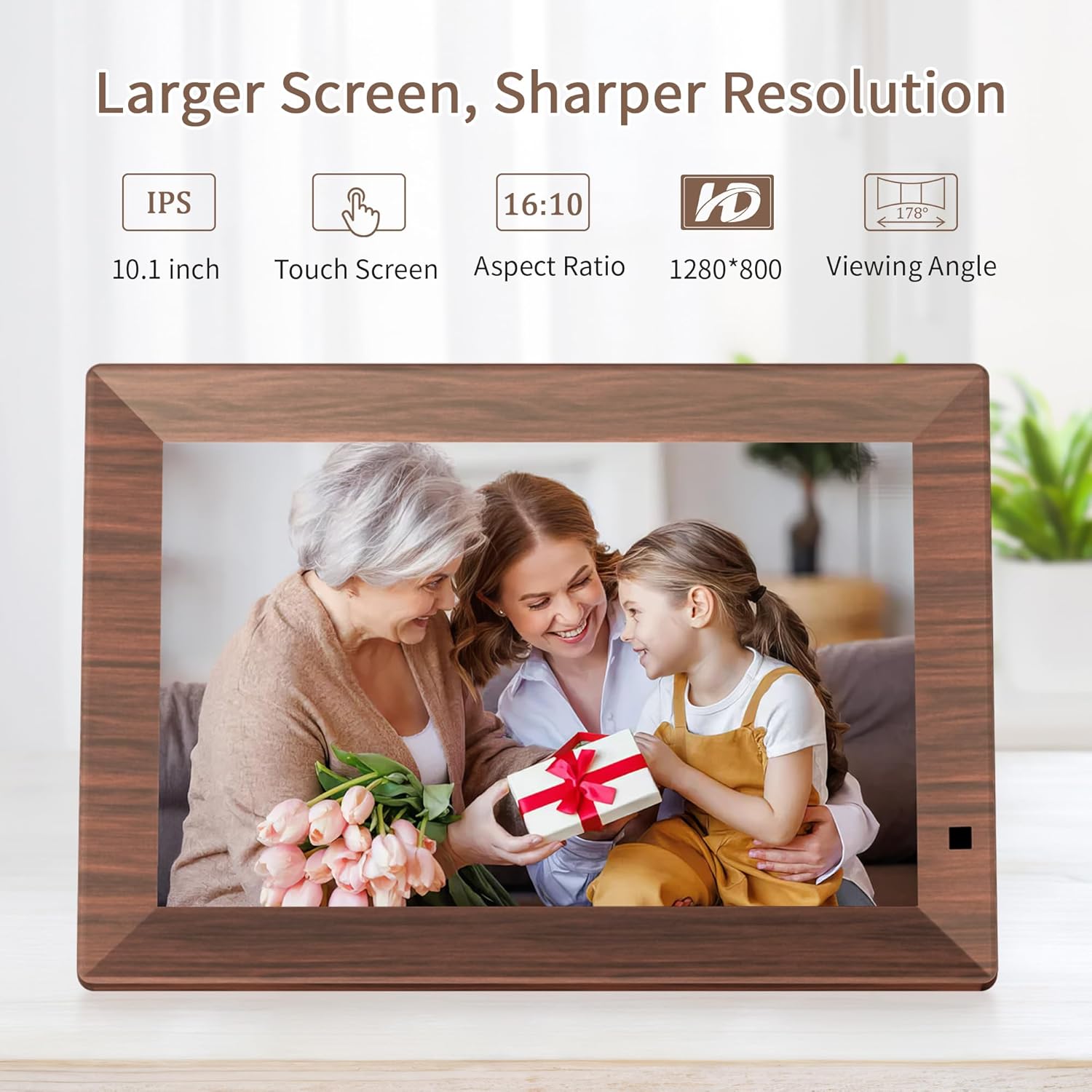 10.1 WiFi Digital Picture Frame, IPS Touch Screen Smart Cloud Digital Photo Frame with 64GB Storage, Wall Mountable, Auto-Rotate, Motion Sensor, Share Photos via Biuframe App