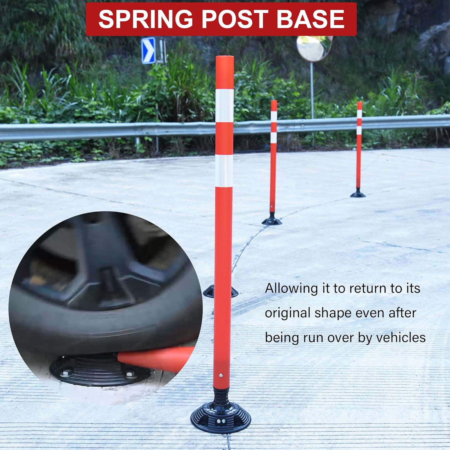 48" Traffic Cones 8-Pack with Heavy-Duty Spring Base - Road Safety & Parking Lot Delineators for Construction Zones, Highways - OrangeStar
