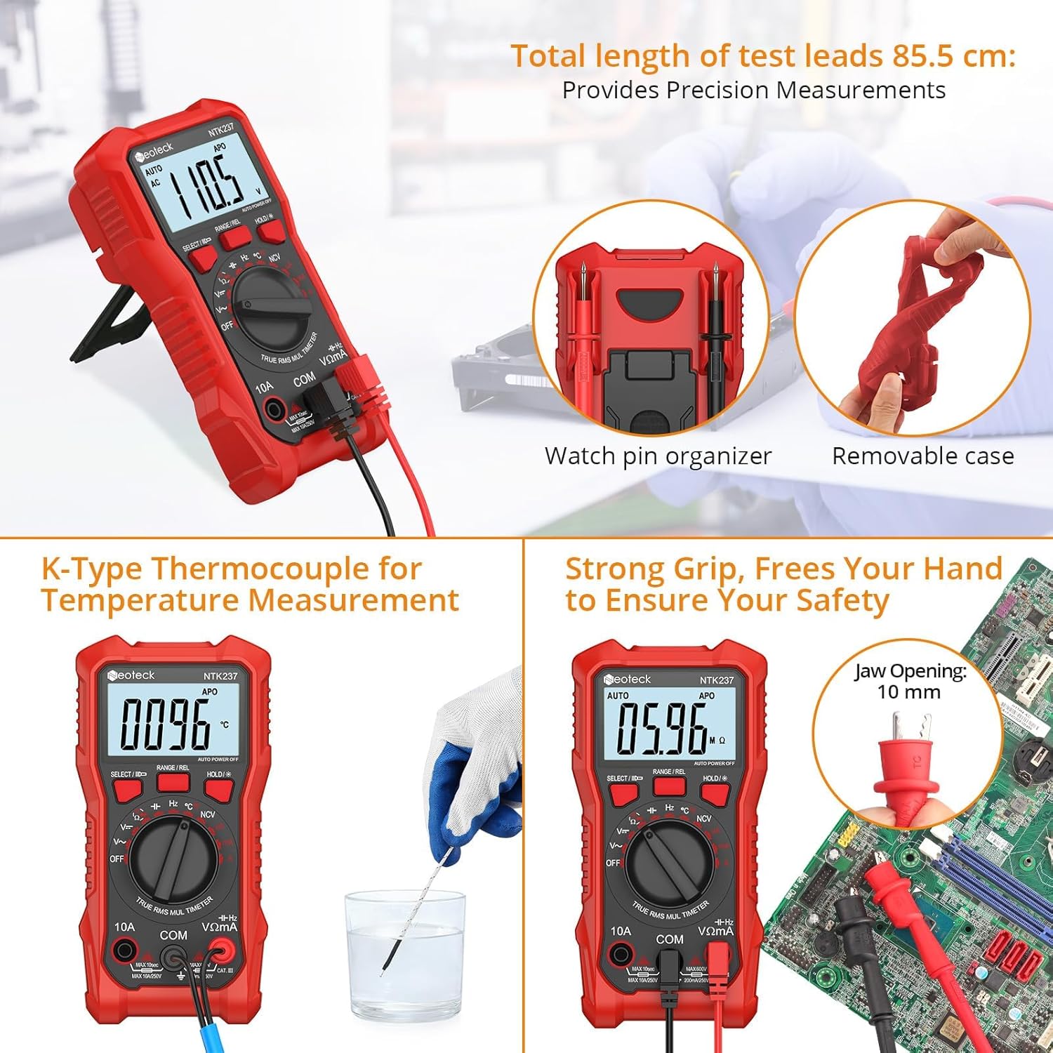 Neoteck 2000 Counts Digital Multimeter Voltmeter Tester with NCV, LCD for AC/DC Voltage&Current, Resistance, Capacitance, Live Wire, Frequency, Temperature, Duty Cycle, Continuity, Diode Measuring-Red