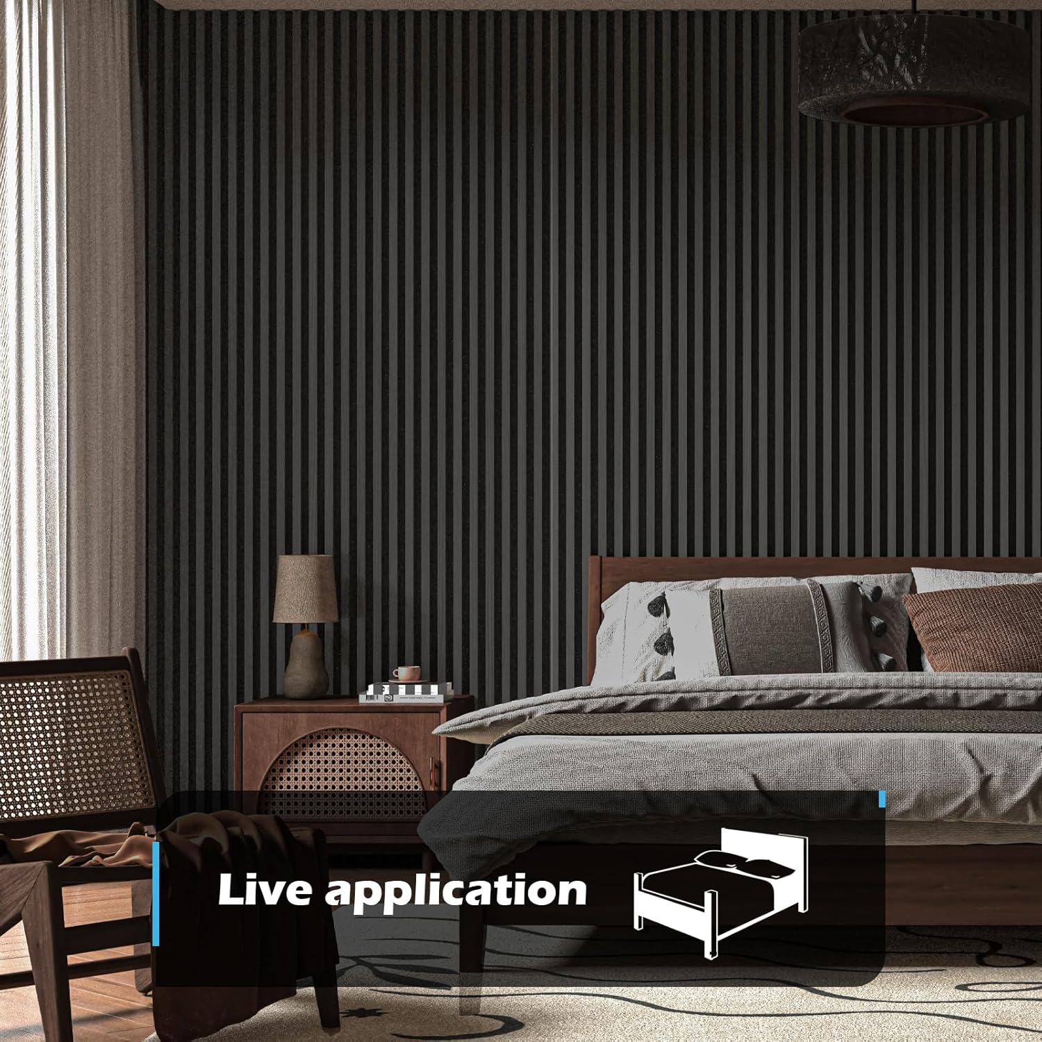 Art3d 4-Pack 108" x 12" Acoustic Wood Panels for Wall, Soundproof Wood Slat Panel for Wall and Ceiling, 3D Fluted Sound Absorbing Paneling for Interior Wall Decor, Living Room, Bedroom - Blackwood