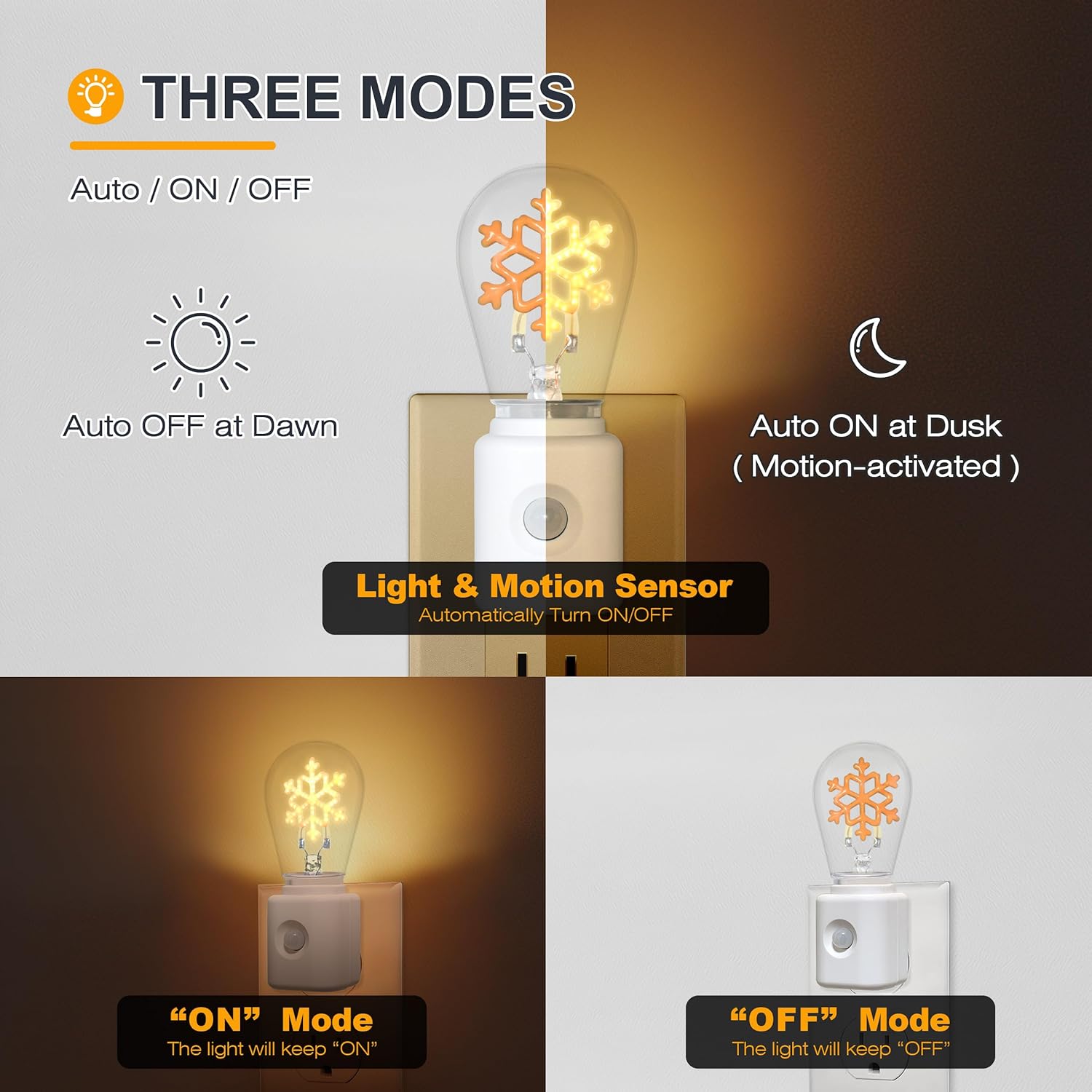 LED Night Light Plug in, Motion Sensor Night Light for Kids, Amber Nightlight, Motion Activated Night Lights for Bathroom, Hallway, Holiday Christmas Decoration, 1-Pack