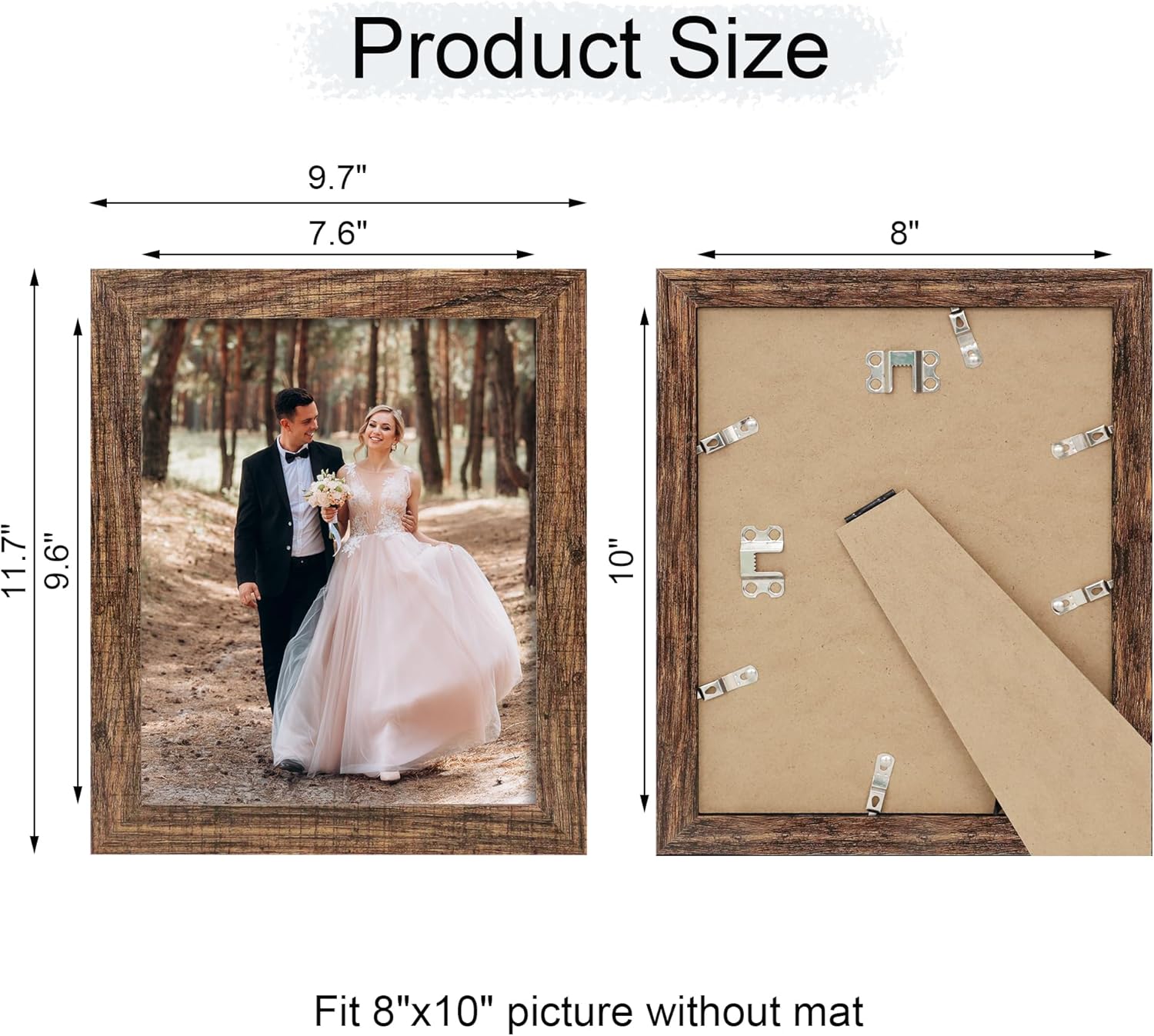iRahmen 8x10 Picture Frame Set of 4, High Definition Glass Brown Frame, 8 x 10 Wood Rustic Picture Frames for Horizontal or Vertical Table Top and Wall Mounting