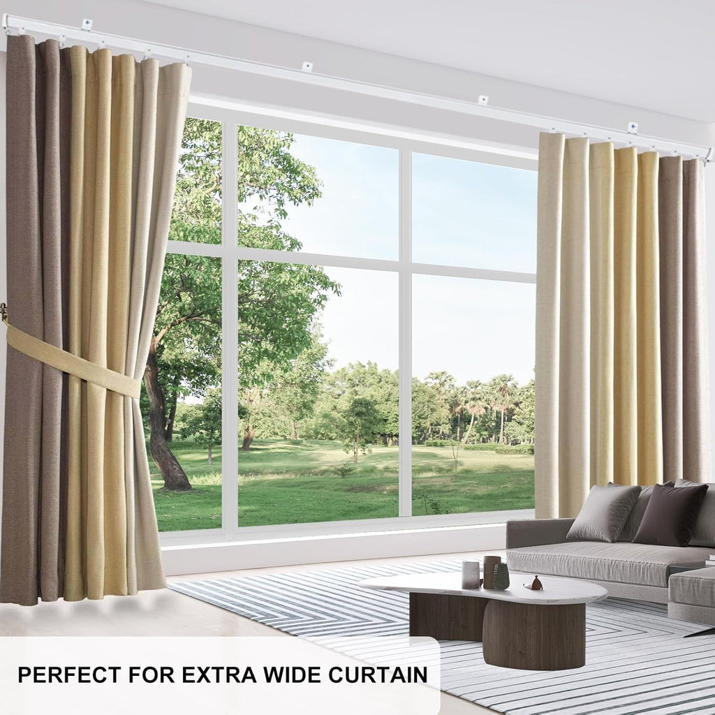 Aluminum Ceiling Curtain Track Set with Hooks Ceiling Mount and Wall Mount Room Divider Sliding Curtain Tracks Rods Flexible Heavy Duty Curtain Rail Hook Sets,White,12FT