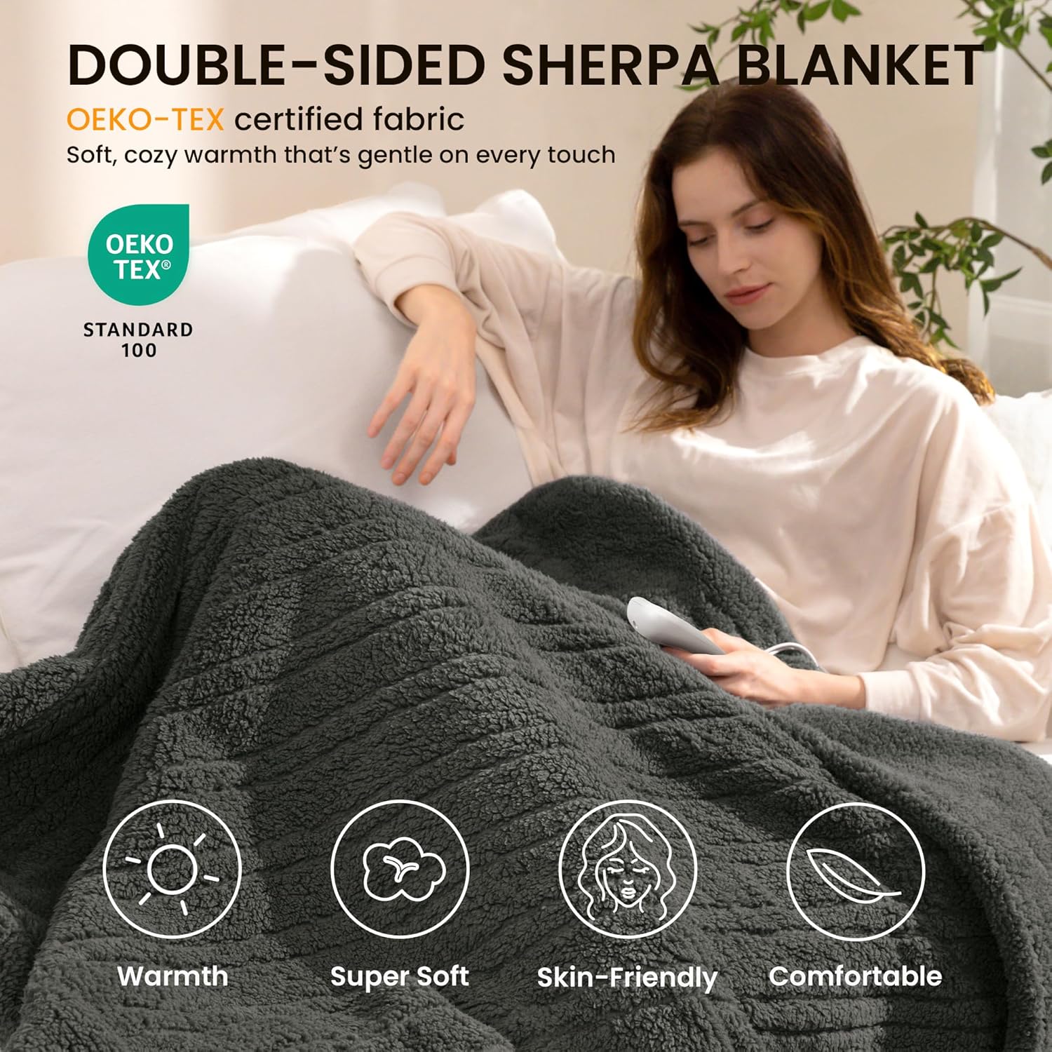 Heated Blanket Electric Blanket Full - Fast Heating Blanket Throw Double Sided Sherpa Ultra Soft Cozy with 10 Heating Levels & 2-10 Hours Auto Off, Mashine Washable, 72 x 84 Inches, Grey