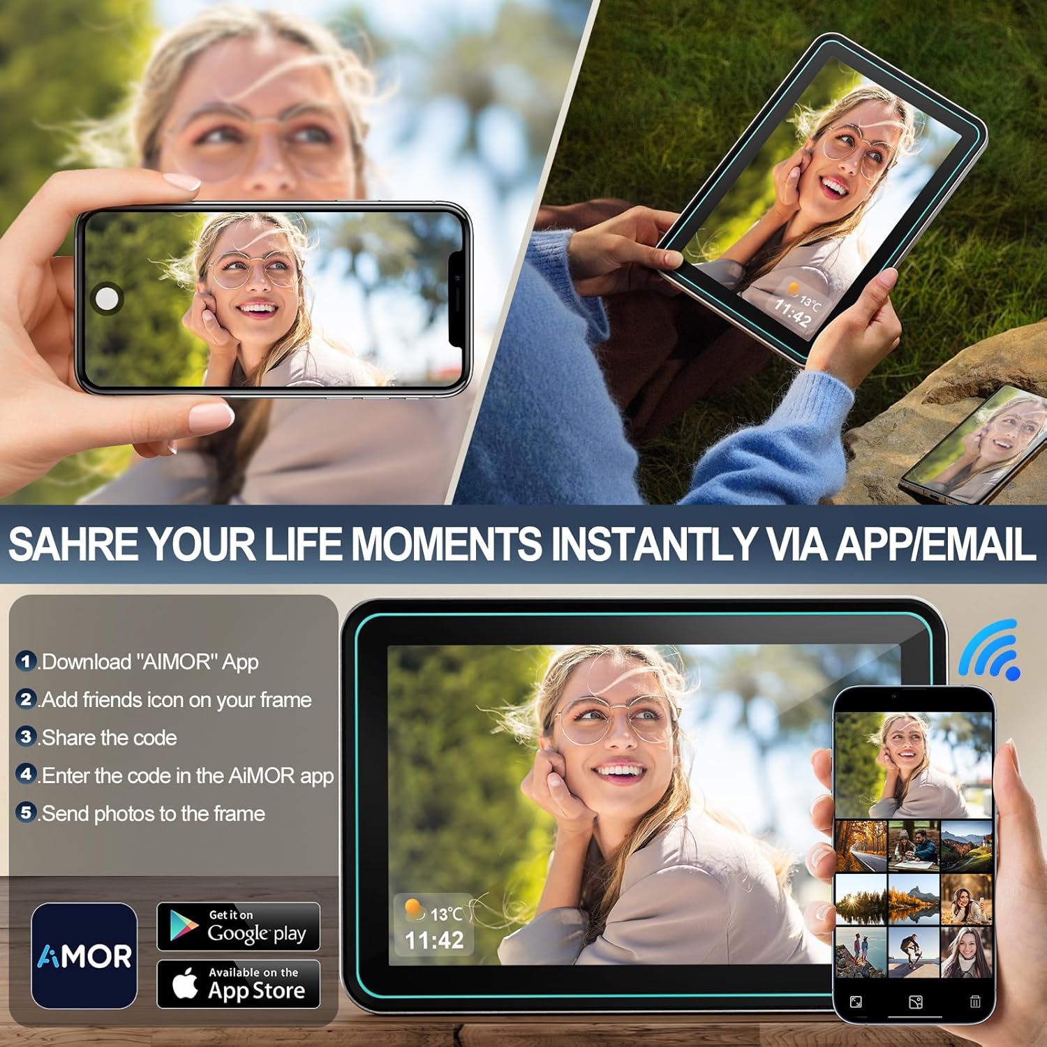 NBD WiFi Digital Picture Frame,10.1" IPS HD Touch Screen Digital Photo Frame, Share Photos/Videos Instantly via Free App，Built in 32GB Memory，Gifts for Birthday, Wedding, Mom
