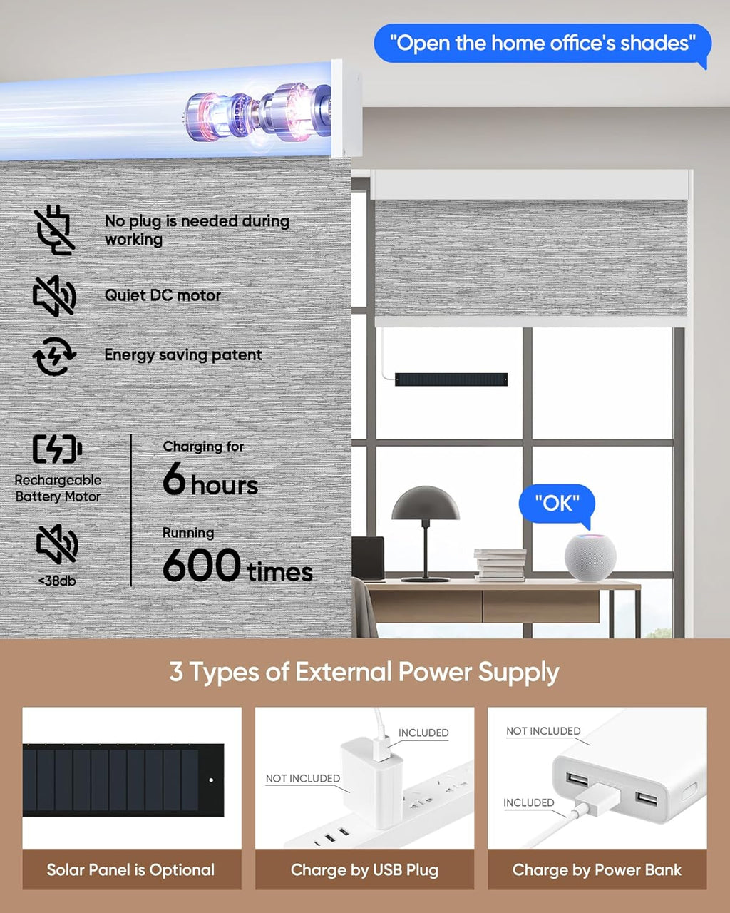 Kincmo Motorized Blinds with Remote,100% Blackout Motorized Roller Shades Work with Apple Homekit,Alexa,Google, Custom Electric Blinds with App,Voice Control (Dreamy Grey)