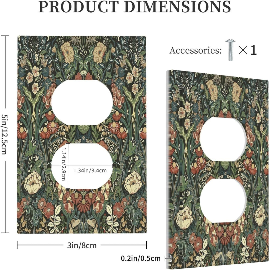 Outlet Covers Vintage Dark Floral William Morris Green Flower 1 Gang Duplex Wall Plate Decorative Switch Plates Electrical Receptacle Faceplate Light Switch Cover for living Room Home Decor