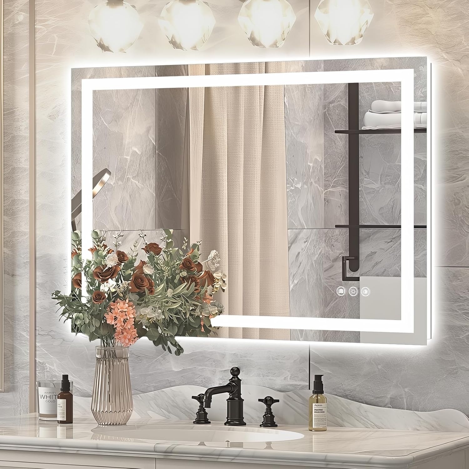 Niccy 36" x 28" LED Bathroom Mirror with Lights, Backlit and Front Lit, Lighted Vanity Mirror for Wall with 3 Colors, Anti-Fog, Shatter-Proof, Memory for Bedroom, Horizontal/Vertical
