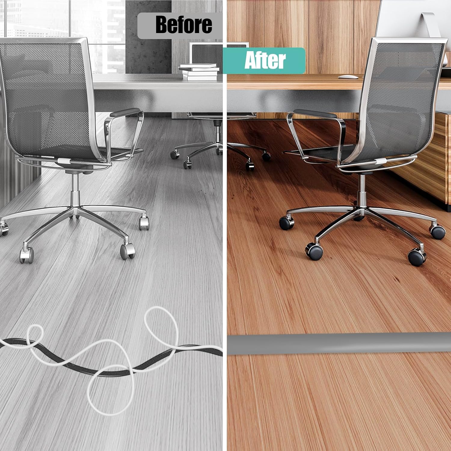 Floor Cord Cover Cavity 0.8"x0.37" Self Adhesive Cord Hider, 10FT Low Profile Cable Management, Extension Strip Protector for Wires, Prevent Cable Trips for Offices, Gyms, Exhibitions（Gray）