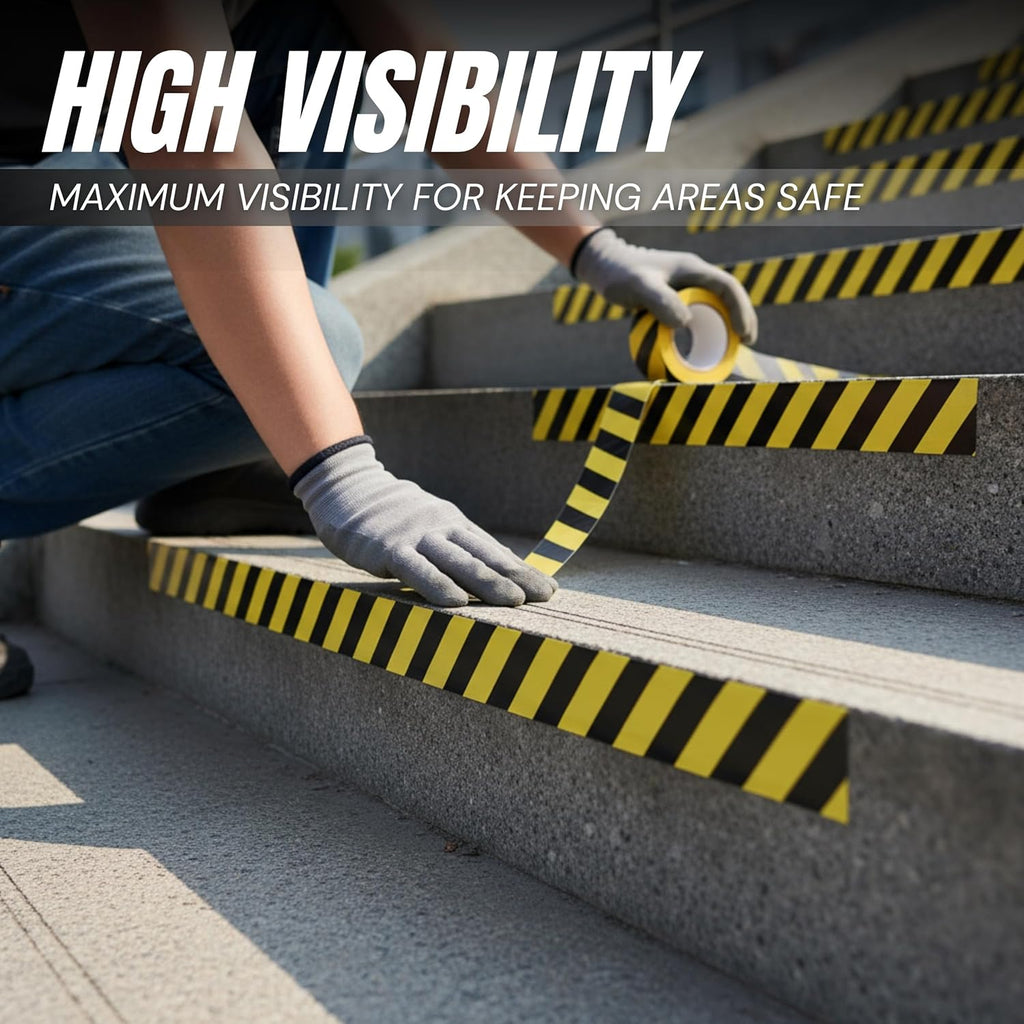 Tapix 2 Inch x 108 Feet Black & Yellow Tape Roll - Safety Stripe Waring Tape for Floor - Highly Adhesive Waterproof Hazard Tape for Floors, Walls, Staircase, Pipes, Equipment, Dangerous Area