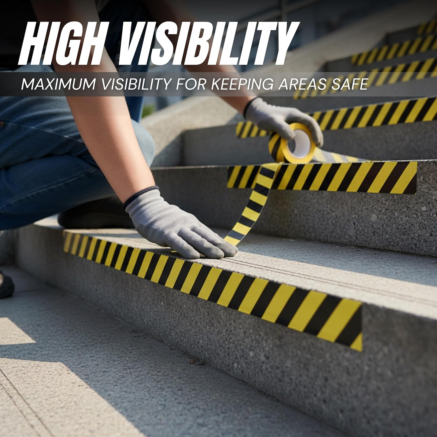 Tapix 2 Inch x 108 Feet Black & Yellow Tape Roll - Safety Stripe Waring Tape for Floor - Highly Adhesive Waterproof Hazard Tape for Floors, Walls, Staircase, Pipes, Equipment, Dangerous Area