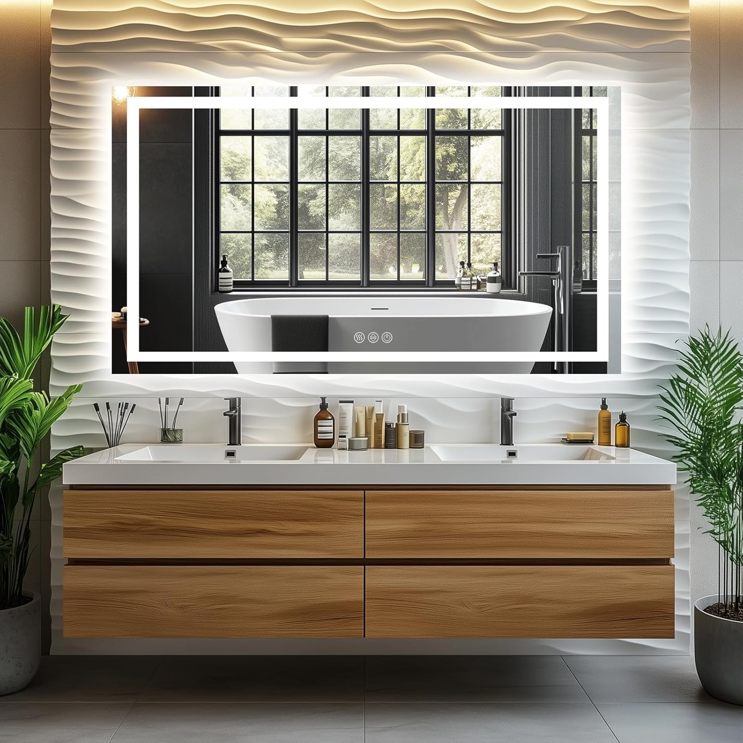 LED Bathroom Mirror, 55"x30" with Frontlit and Backlit Anti-Fog Mirror with Lights LED Vanity Mirror for Bathroom 3 Colors Temperature & Dimmable Bathroom Mirror with HD Tempered Glass