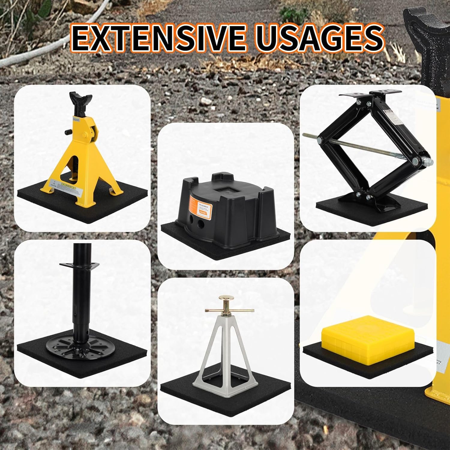 OULEME RV Leveling Block Flex Pads, 12” Rubber Jack Pads, Anti-Vibration & Anti-Slip Mats, for Camper Travel Trailer Jacks & Stands & Stabilizers on Uneven Surfaces, 4-Pack