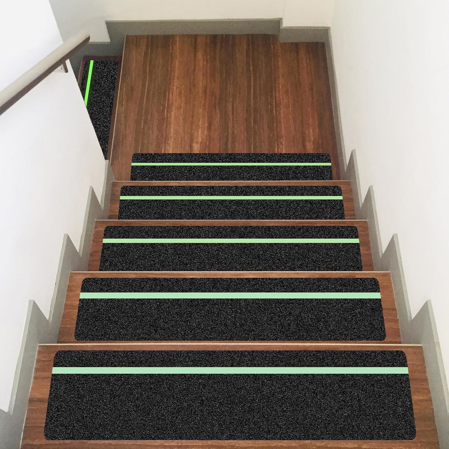 10 Pack 6” x 30” Anti Slip Traction Treads with Glow in The Dark Stripe, Outdoor Waterproof Non Skid Pre-Cut Tape with Roller, High Traction Friction Abrasive Adhesive for Stairs Step