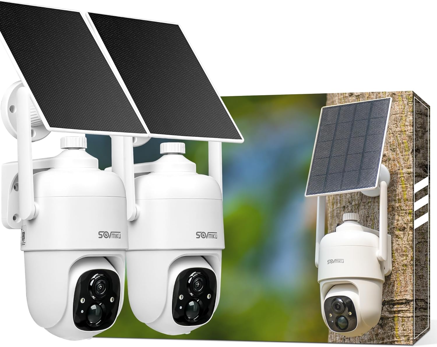 SOVMIKU 2CQ1 AI 2K Solar Security Camera Wireless Outdoor, Battery Powered,Two Way Audio,Motion Detection, 360° View,Easy to Setup,Color Night Vision,Audible Flashlight Siren,180 Days Exchange Policy