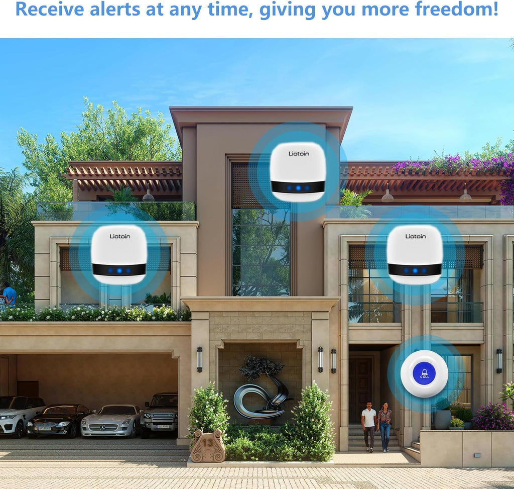 Caregiver Pager Wireless Call Button Alert Button Call Bell Emergency Button for Home/Elderly/Patients Panic Button Nurse Alert Call System 3Call Button 3Receivers (600+ft Operating Range)