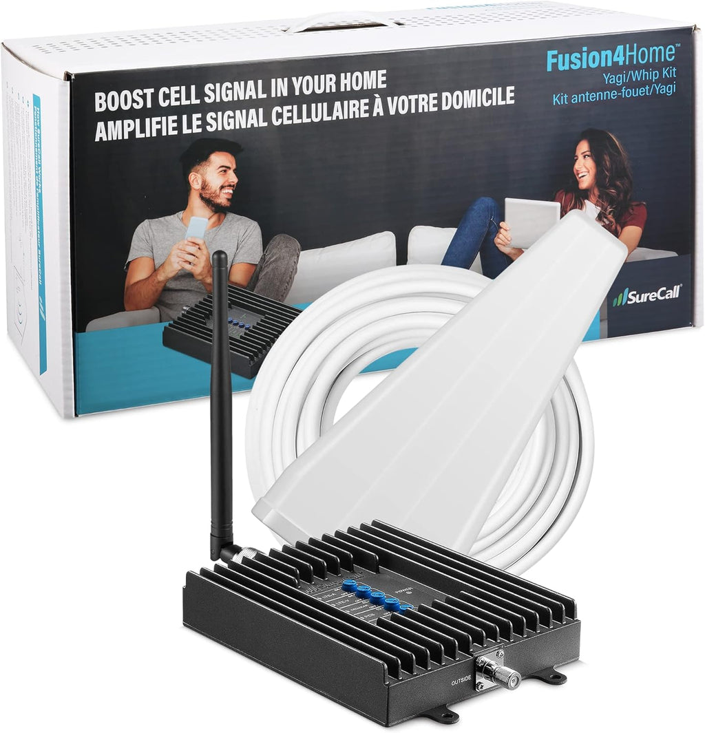 SureCall Fusion4Home Cell Phone Signal Booster up to 3000 sq ft, Boosts 5G/4G LTE, Yagi Outdoor Antenna, Home & Office Multi-User All Carrier, Verizon AT&T Sprint T-Mobile, FCC Approved, USA Company