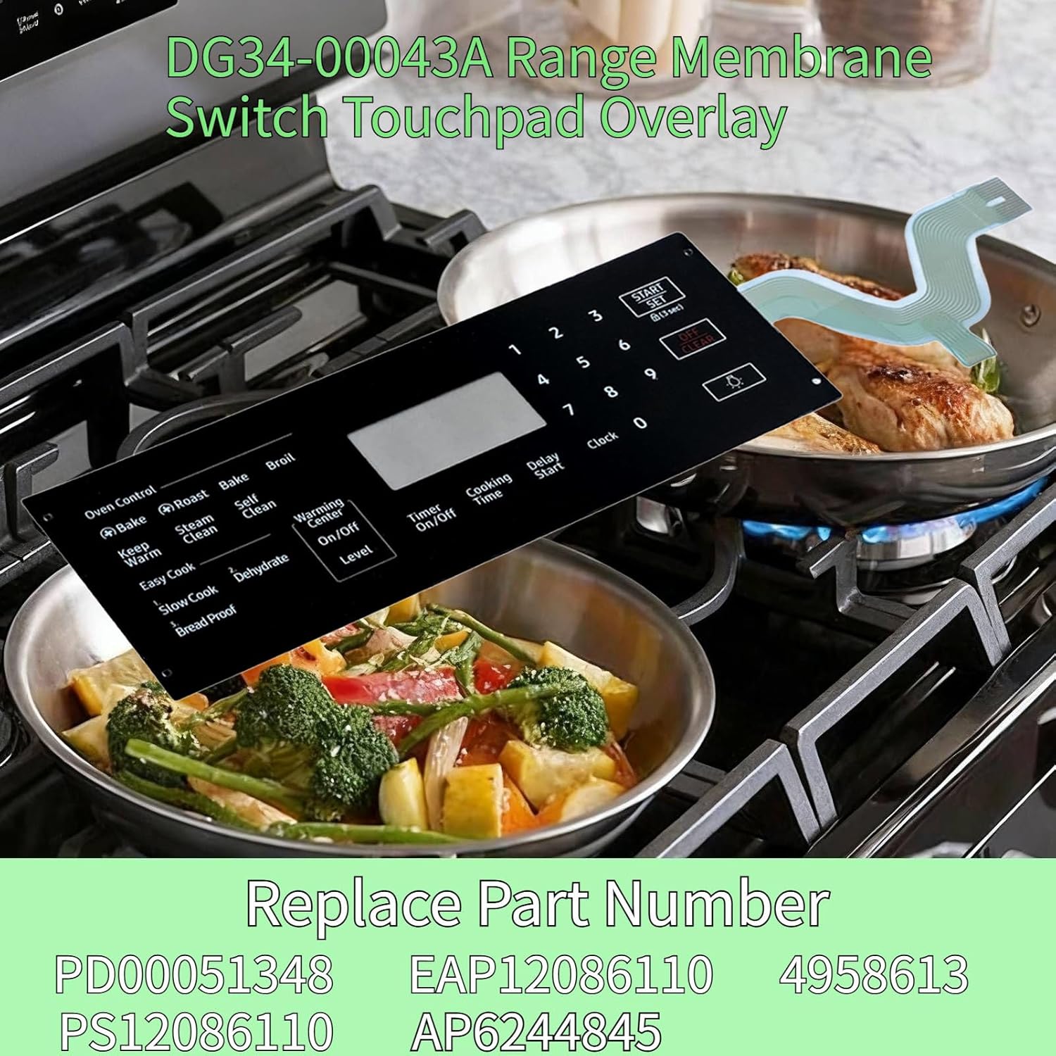 DG34-00043A Range Touch Control Panel, Replacement Touchpad Overlay for Stoves, Compatible with Models PD00051348, AP6244845, PS12086110, EAP12086110, NE59M4320SB/AA-00