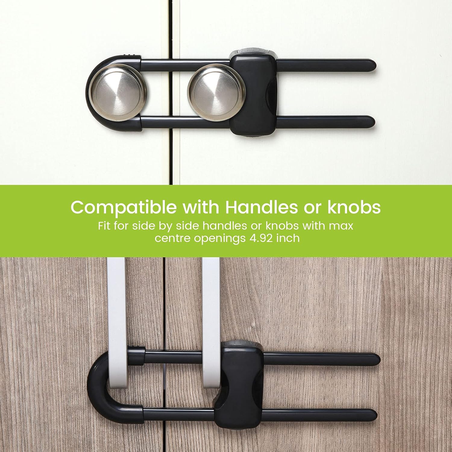 Jetec 10 Pieces Cabinet Locks for Babies, U-Shaped Proofing Drawers Safety Child Locks Adjustable, Easy to Use Childproof Latch for Knob Handle on Kitchen Door Storage Cupboard Closet (Black)