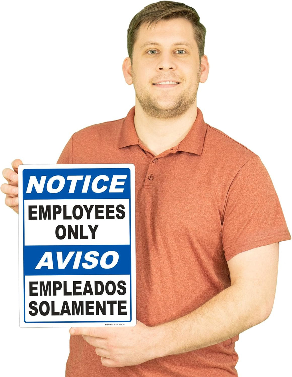 Brimar - 10" x 14" - Bilingual Notice Employees Only Sign - 3.5 Mil InfiniStick™ Vinyl Label - High Visibility - Easy Installation