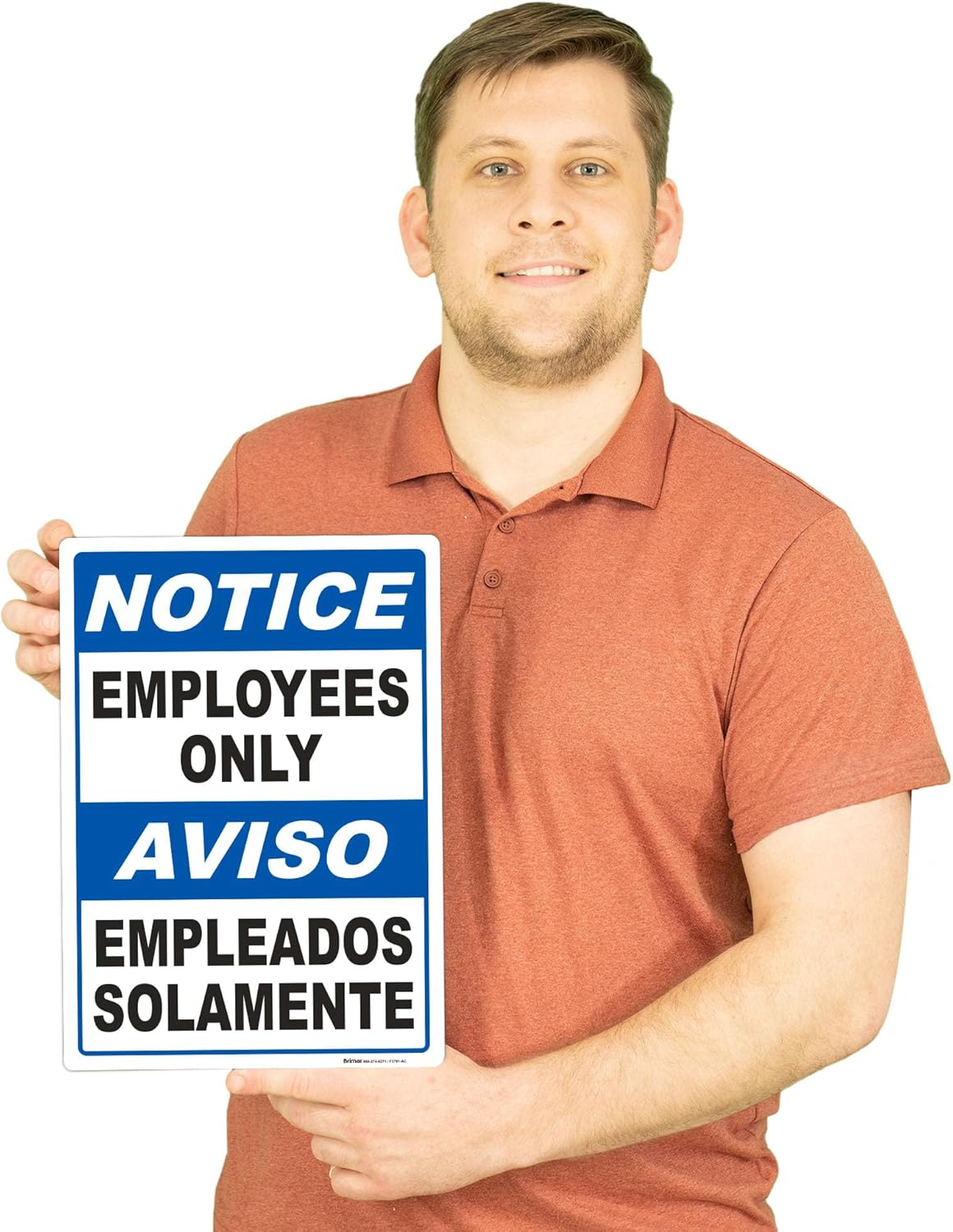 Brimar - 10" x 14" - Bilingual Notice Employees Only Sign - 3.5 Mil InfiniStick™ Vinyl Label - High Visibility - Easy Installation